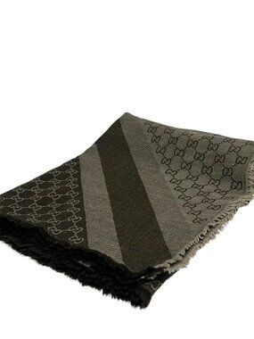 GUCCI Dark Brown Light gray Wool Silk Scarf